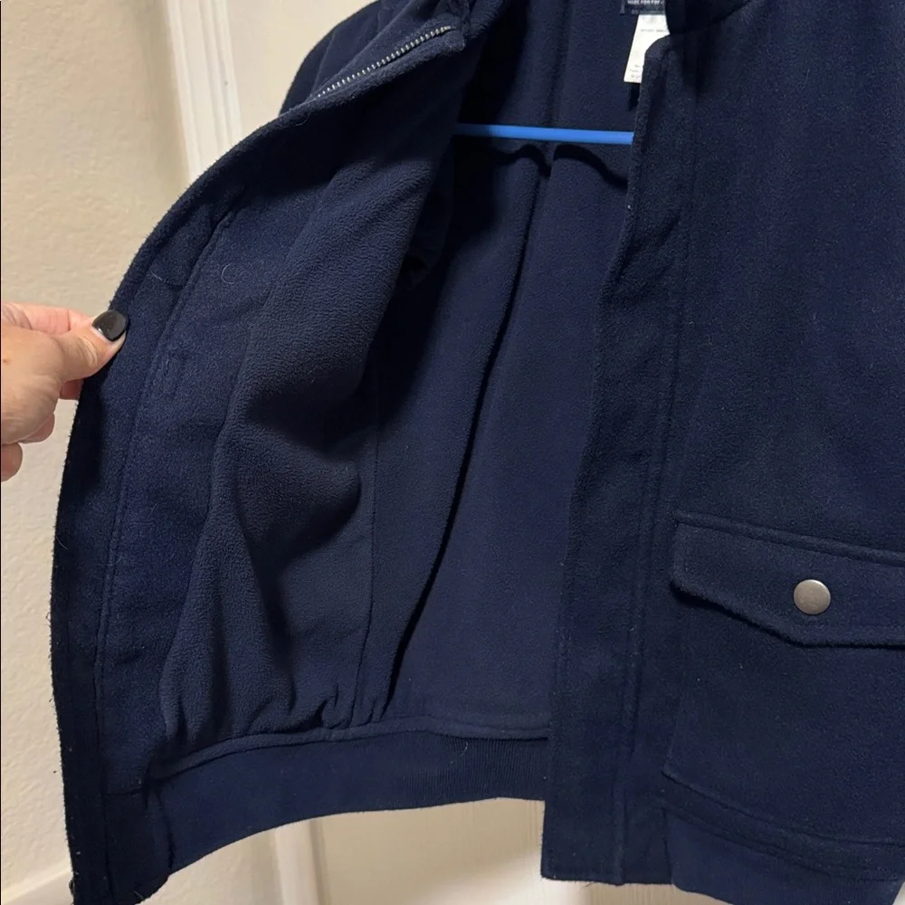 OshKosh B'gosh Navy Blue Fleece‎ Lined Boys Pea Coat Size 7 Full Zip Pockets